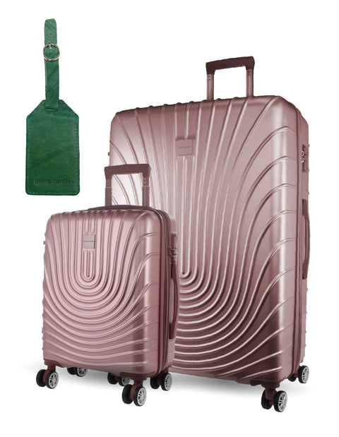 Pierre Cardin 2-Pieces Large Hard-Shell Suitcase & Cabin Set Luggage Tag Rose
