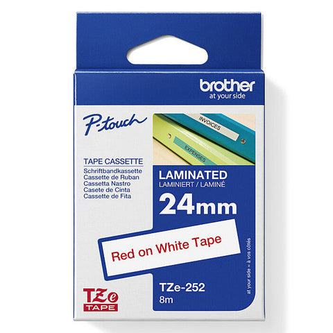 Brother TZE-252 Laminated Labelling Tape 24mm (Red On White)