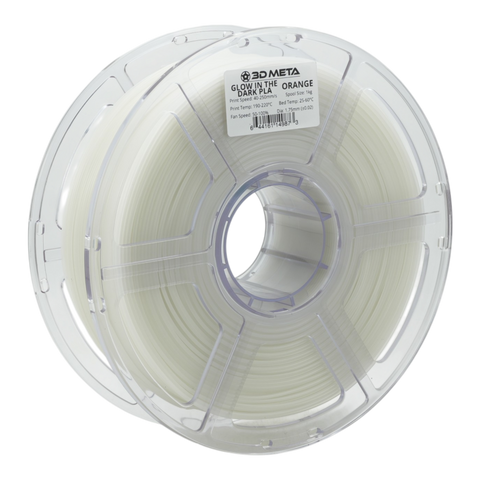 3D META Glow in the Dark PLA 3D Printing Filament - Orange - Clear in Light