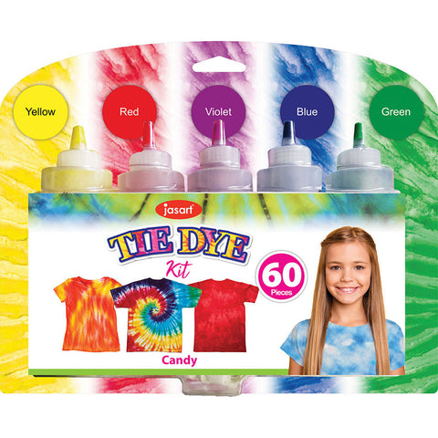 Jasart 60pc DIY Art/Craft Tie Dye Kit 5-Colour Set with Instructions/Tips Candy