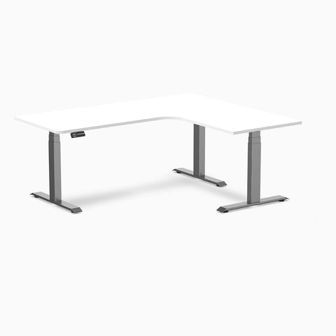 Desky L-Shape Melamine Sit Stand Desk 180cm - Right Return White Top and Space Grey Leg