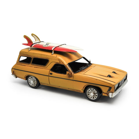 Boyle Metal Ornament Figurine 1976 Ford XC Falcon Panelvan Car with Surfboard (Yellow)