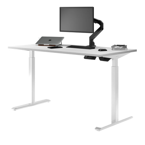 Desky Single Sit Stand Gaming Desk 180cm White Desktop and White Frame