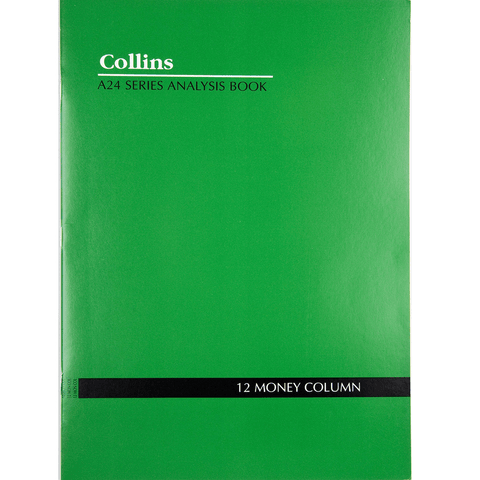 Collins Debden Collins A24 Series Analysis Book 12 Money Column Feint Ruled Stapled 24 Leaf A4 Green