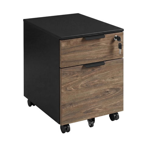 Desky Minimal Filing Cabinet - Black / Natural Walnut Melamine
