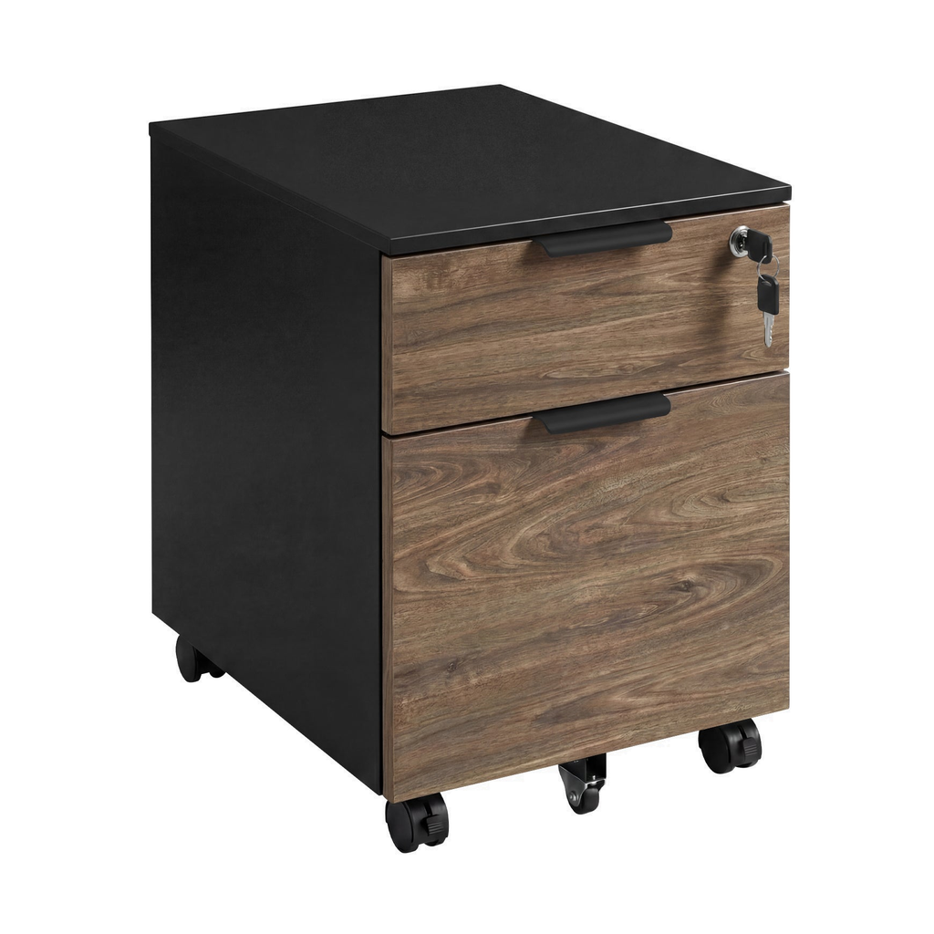 Desky Minimal Filing Cabinet - Black / Natural Walnut Melamine - JB Hi-Fi