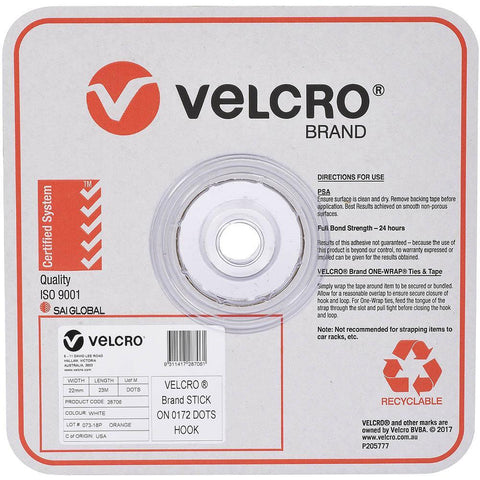Velcro Stick-On Hook & Loop Dots 22mm 900 Dots (White)