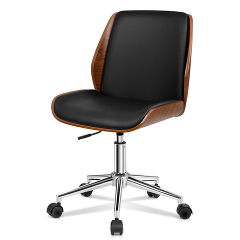 ALFORDSON Wooden Office Chair Computer Chairs Wood Seat PU Leather (Black)