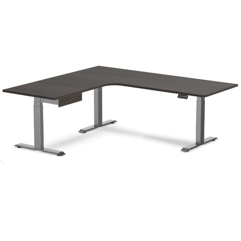 Desky L-Shape Melamine Standing Desk With Drawer 200cm - Left Return Burnished Wood Top and Space Grey Leg