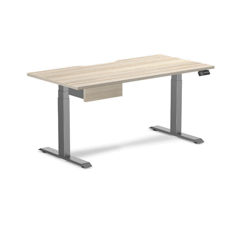 Desky Dual Scalloped Melamine Standing Desk With Drawer - Classic Oak / 1500x750mm / Space Grey