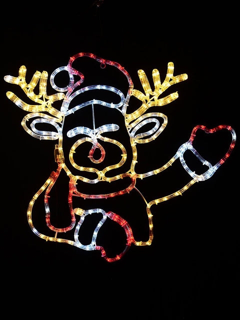 Christmas Warehouse - OUDRS300 67cm Dynamic Greeting Reindeer Outdoor Christmas LED Light Display Warm & Cool White with Red