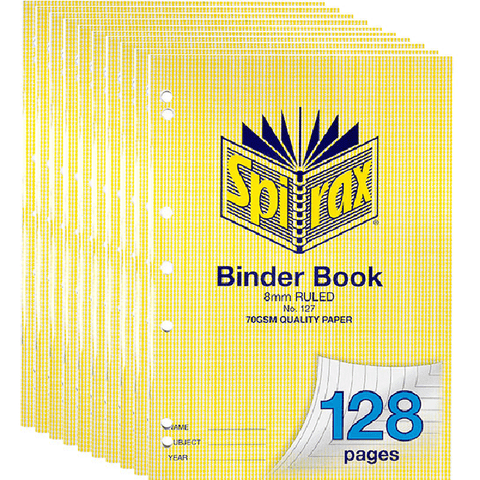Spirax 127 Binder Notebook 8mm Ruled 128 Page A4 [10 Pack]