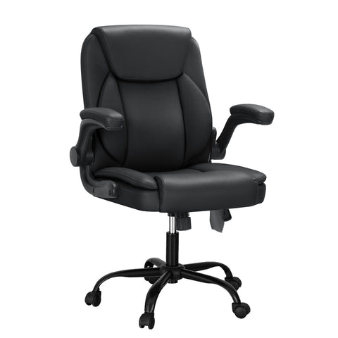 Artiss 2 Point Massage Office Chair Leather Mid Back (Black)