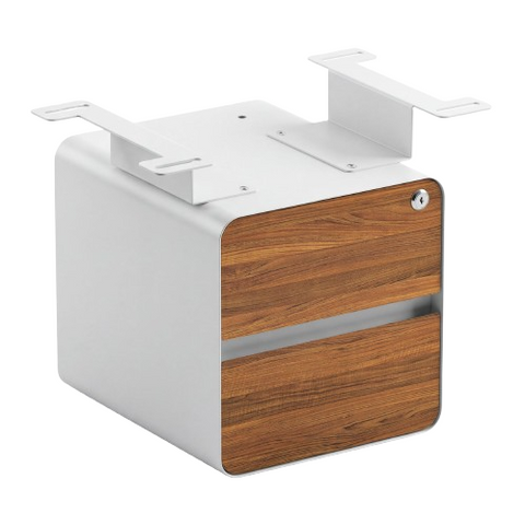 Desky Minimal Under Desk Cabinet - Prime Oak Melamine / White