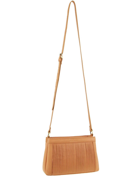 Pierre Cardin Women’s Pleated Leather Crossbody Apricot