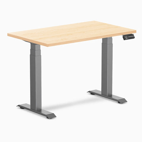 Desky Dual Mini Hardwood Sit Stand Desk 100cm Maple Desktop and Space Grey Frame