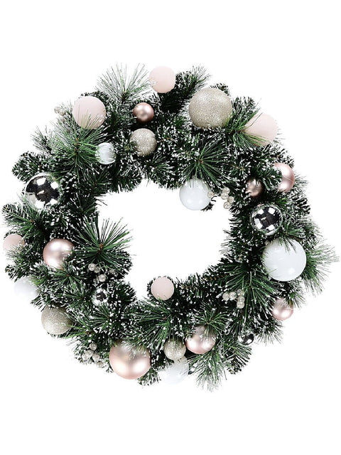 Christmas Warehouse - PREDW829 60cm Luxe Champagne & Rose Gold Christmas Wreath With White Frost Tips Green with Champagne, Rose Gold, White & Pink