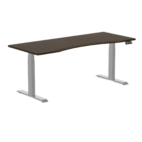 Desky Dual Ergo Edge Sit Stand Desk 180cm Dark Bamboo Desktop and Grey Frame