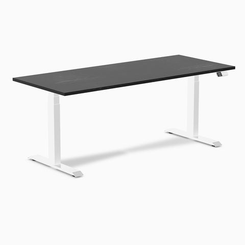 Desky Dual Hardwood Sit Stand Desk 180cm Black Ash Desktop and White Frame