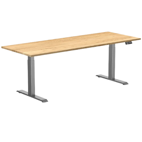 Desky Dual Hardwood Sit Stand Desk 200cm White Oak Desktop and Space Grey Frame