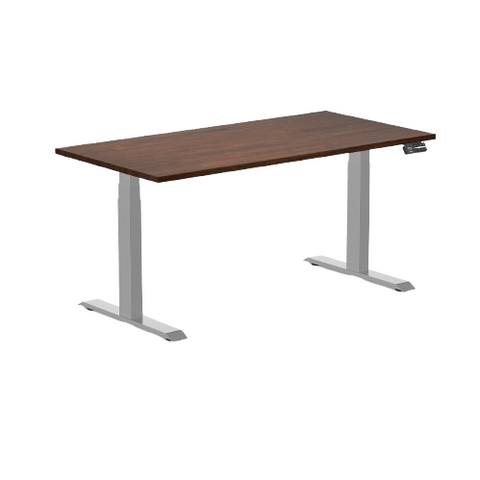 Desky Dual Rubberwood Sit Stand Desk 150cm Red Walnut Desktop and Grey Frame