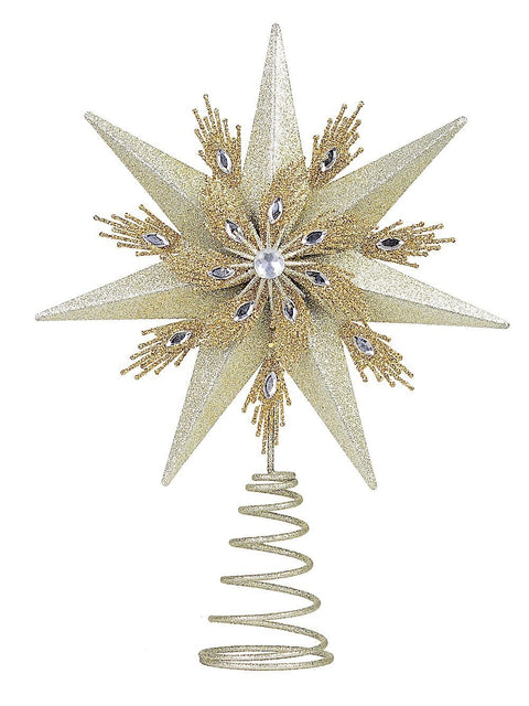 Christmas Warehouse - DECRTT68 Large Champagne & Gold Glitter Layered Christmas Tree Topper | 33cm Champagne & Gold