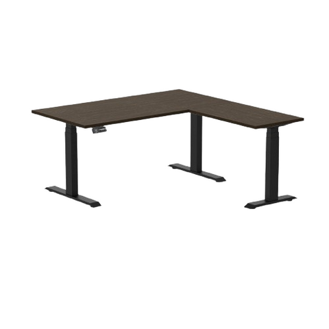 Desky Bamboo L-Shape Sit Stand Desk 150 x 155 cm Dark Bamboo Top and Matte Black Leg
