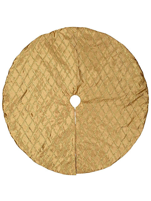 Christmas Warehouse - SKRT2404 1.2m Gold Silk & Metallic Tinsel Ribbon Lattice Christmas Tree Skirt Gold