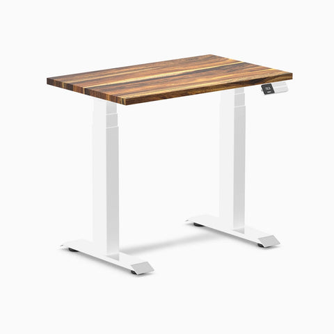 Desky Dual Mini Hardwood Sit Stand Desk 80cm Pheasantwood Desktop and White Frame