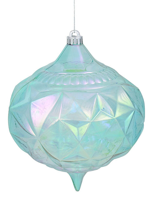 Christmas Warehouse - DECRH065 Blue Iridescent Geometric Onion Bauble Large Display Ornament | 20cm Clear Iridescent Blue