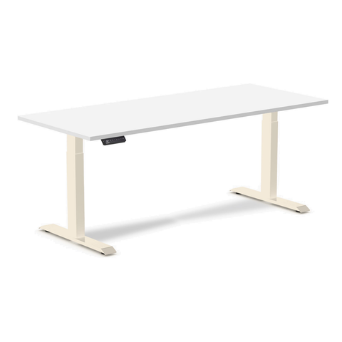 Desky Single Sit Stand Gaming Desk 180cm White Desktop and Wheat Frame