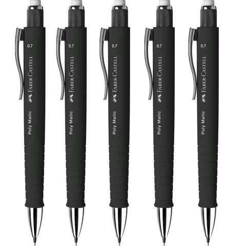 Faber-Castell 5 Pack Polymatic Mechanical Pencil Pacer 0.7mm (Black)