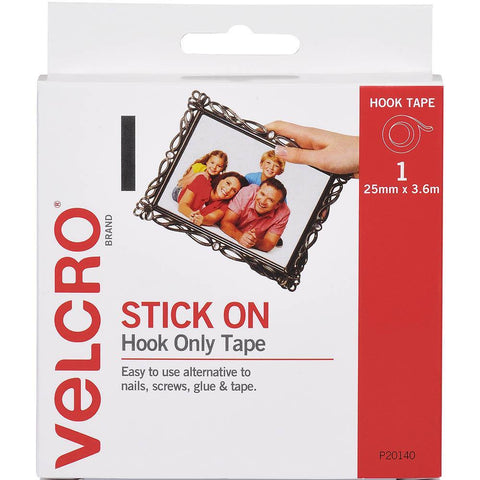 Velcro Stick-On Hook Tape 25mm x 3.6m (White)