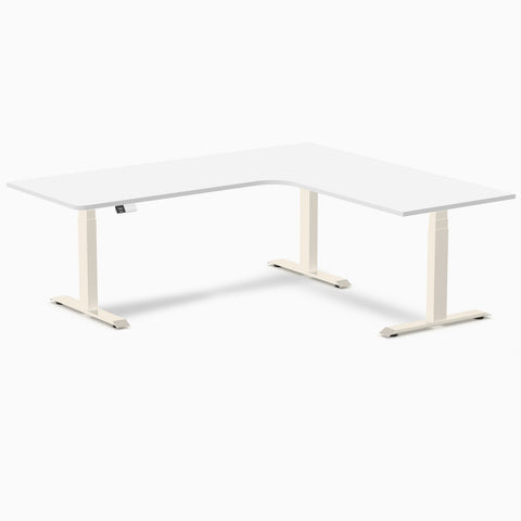 Desky L-Shape Melamine Sit Stand Desk 200cm - Right Return Black Top and White Leg