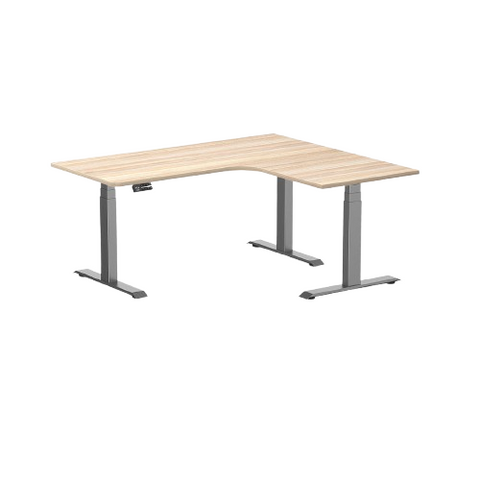 Desky L-Shape Melamine Sit Stand Desk 160cm - Right Return Classic Oak Top and Space Grey Leg
