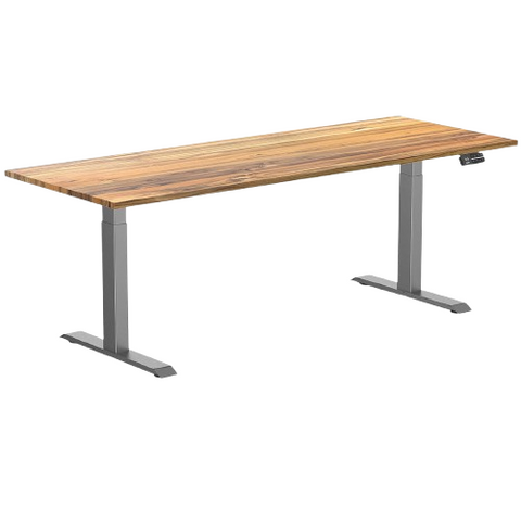 Desky Dual Hardwood Sit Stand Desk 200cm Teak Desktop and Space Grey Frame