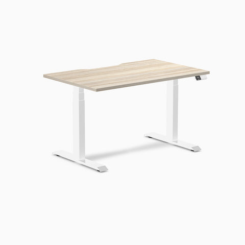 Desky Dual Scalloped Melamine Sit Stand Desk - Classic Oak / 1200x750mm / White