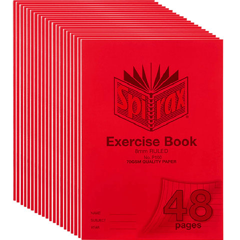 Spirax P100 Exercise Book Ruled 8mm 70gsm 48 Page A4 (Red) [20 Pack]