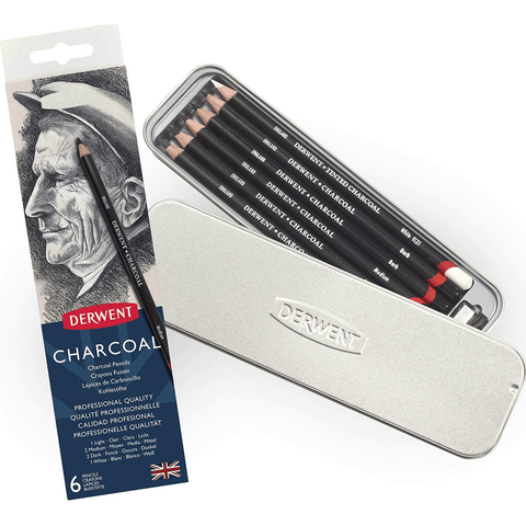 Derwent Charcoal Pencils with Sharpener (Assorted) [Pack 6]