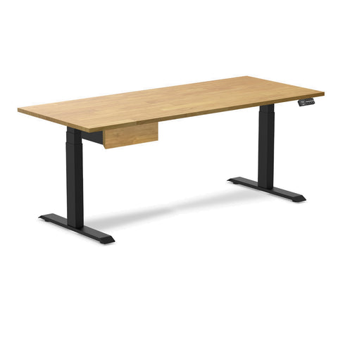 Desky Dual Rubberwood Standing Desk With Drawer 180cm Light Oak Desktop and Matte Black Frame