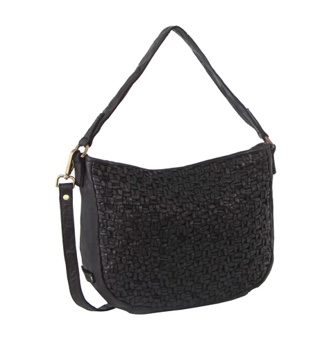 Pierre Cardin Woven Leather Ladies Cross-Body Bag - Black
