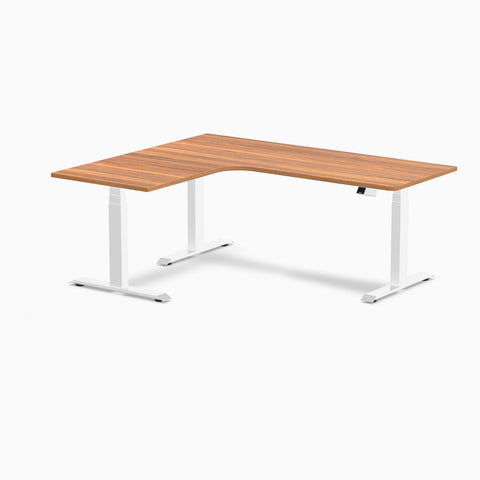 Desky L-Shape Melamine Sit Stand Desk 180cm - Left Return Prime Oak Top and White Leg