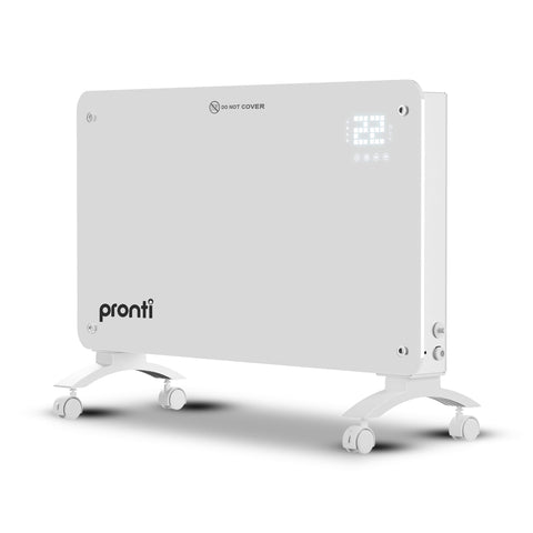 Pronti Glass Panel Convection Heater with Remote Control LED Display (White)