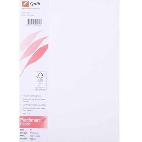 Quill Parchment Paper 90GSM A4 White Ivory Pack 100 Sheets
