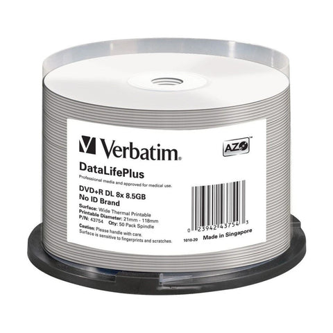 VERBATIM DVD+R Double Layer White Wide Thermal Blank Discs 8x8.5GB 50pc