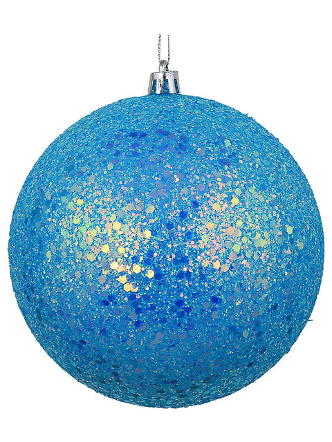 Christmas Warehouse - DECR2627 Celestial Aqua Blue & Silver Grand Glitter Encrusted Bauble | 12cm Blue with Silver