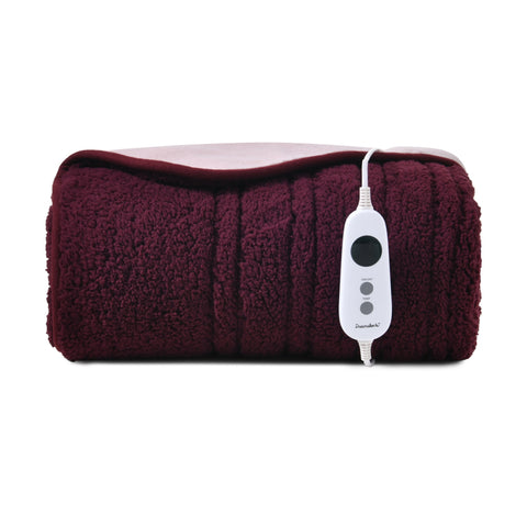 Dreamaker Eve Reversible Sherpa and Coral Fleece Heated Throw [130x160cm] (Cherry/Blush)