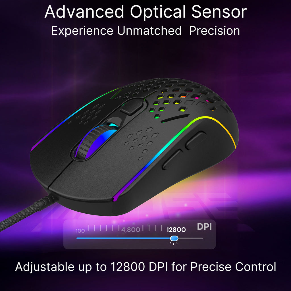 Laser Wired Gaming RGB Mouse 12800 DPI (Black) - JB Hi-Fi