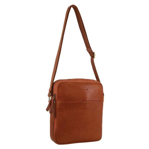 Pierre Cardin Unisex Leather Shoulder Crossbody Bag  Cognac