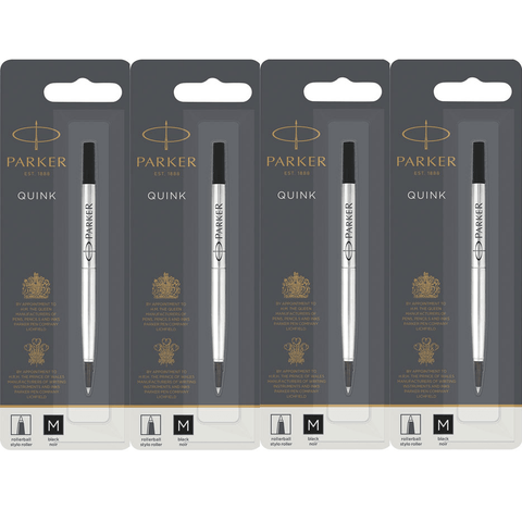 Parker 4 Pack Quink Flow Pen Refill Rollerball Medium Nib (Black)